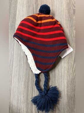 Lands End Striped Snow Hat Blue Tassels NWT Kids M-L